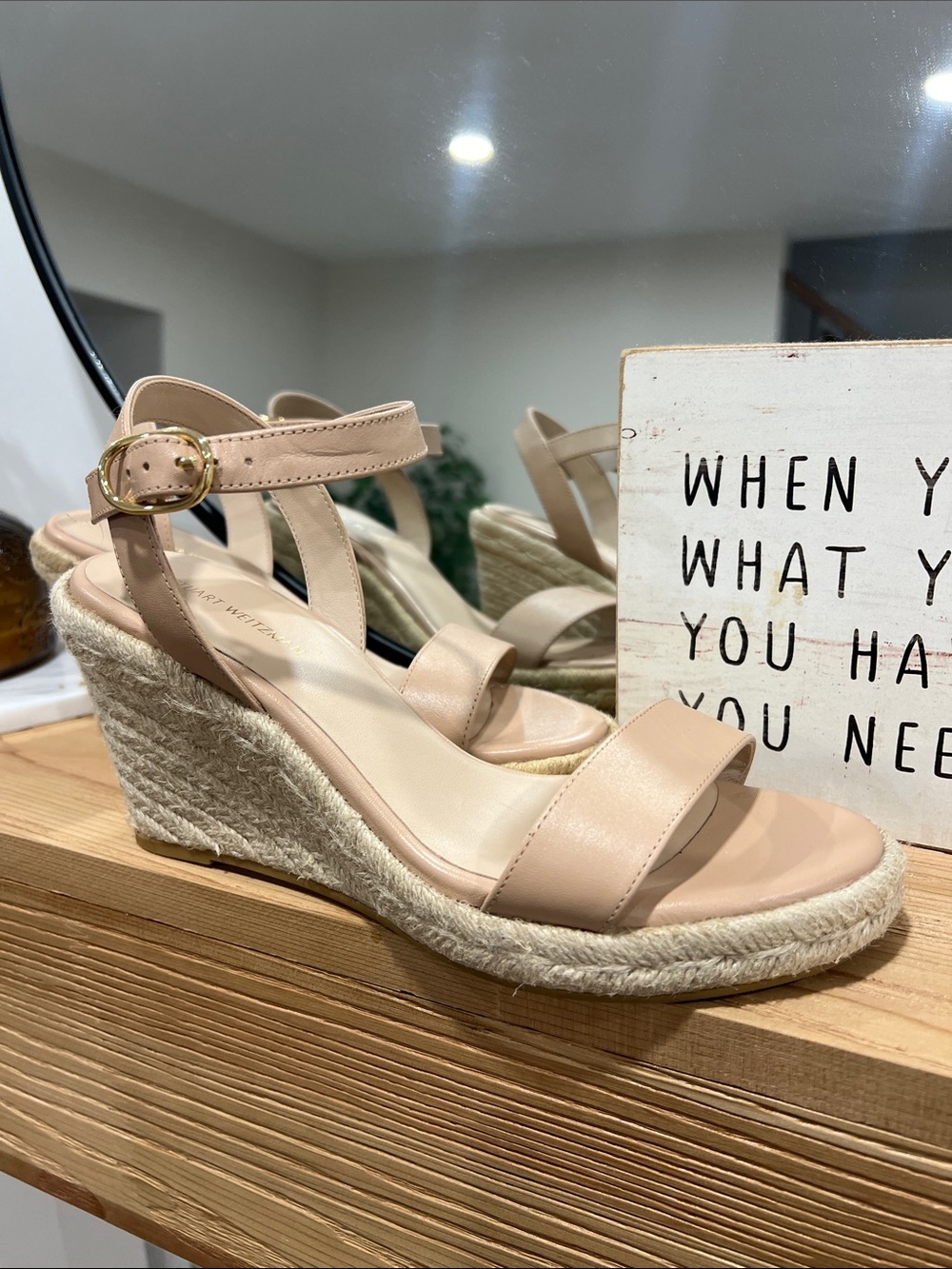 Stuart Weitzman Beige Espadrille Wedge Sandals